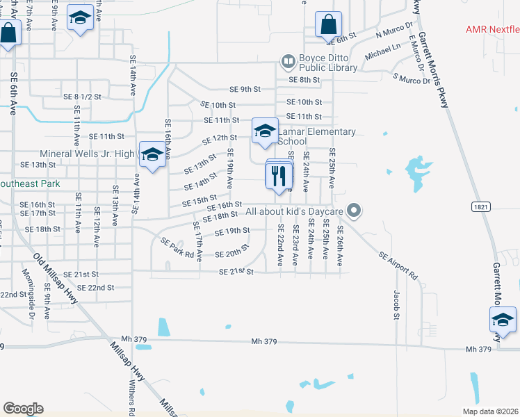 map of restaurants, bars, coffee shops, grocery stores, and more near 2111 Southeast 18th Street in Mineral Wells