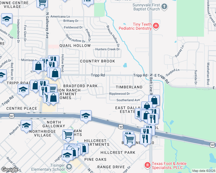 map of restaurants, bars, coffee shops, grocery stores, and more near 2305 Salerno Drive in Mesquite