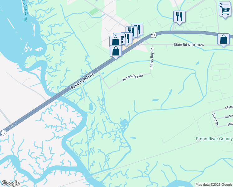 map of restaurants, bars, coffee shops, grocery stores, and more near 3927 James Bay Road in Johns Island