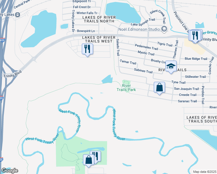 map of restaurants, bars, coffee shops, grocery stores, and more near 8605 Creede Trail in Fort Worth