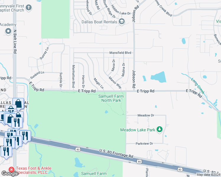 map of restaurants, bars, coffee shops, grocery stores, and more near 219 East Tripp Road in Sunnyvale