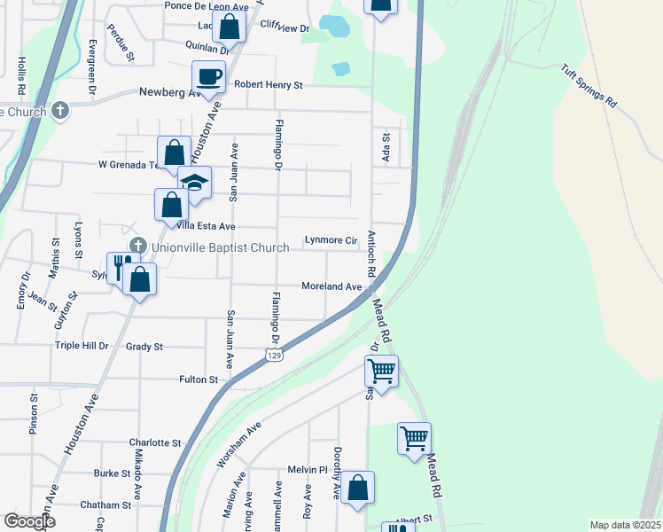 map of restaurants, bars, coffee shops, grocery stores, and more near 3870 Desoto Drive in Macon