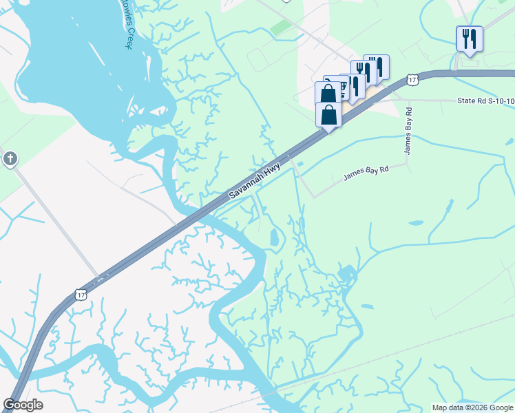 map of restaurants, bars, coffee shops, grocery stores, and more near Towles Crossing Drive in Johns Island