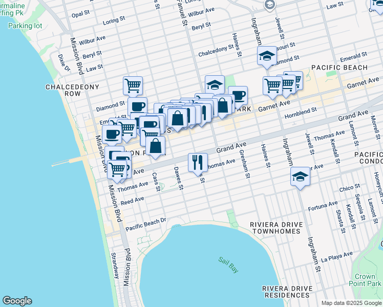 map of restaurants, bars, coffee shops, grocery stores, and more near 4330 Everts Street in San Diego