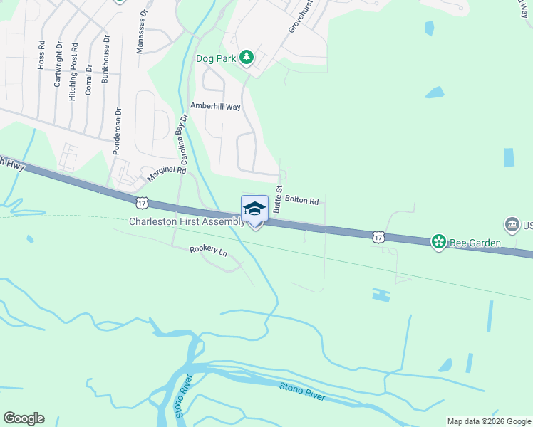 map of restaurants, bars, coffee shops, grocery stores, and more near 2958 Marginal Road in Charleston