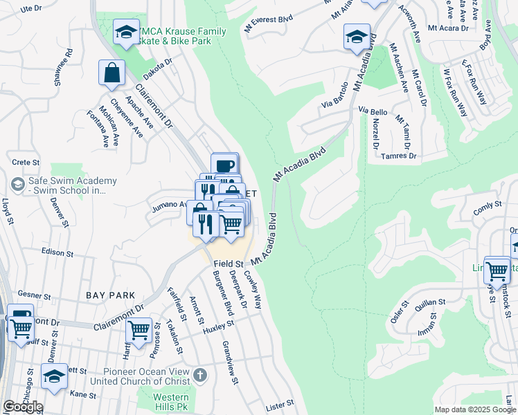 map of restaurants, bars, coffee shops, grocery stores, and more near 2939 Cowley Way in San Diego