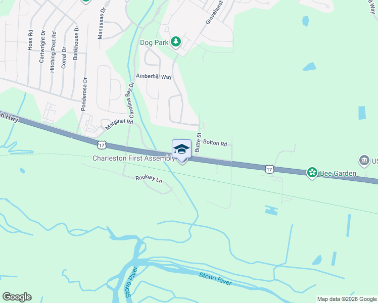 map of restaurants, bars, coffee shops, grocery stores, and more near 2958 Marginal Road in Charleston