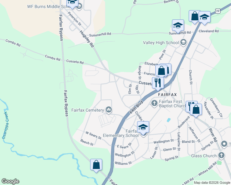 map of restaurants, bars, coffee shops, grocery stores, and more near 216 Combs St in Valley