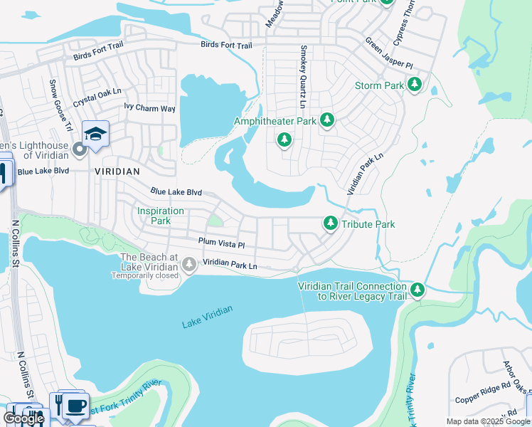 map of restaurants, bars, coffee shops, grocery stores, and more near 1304 Blue Lake Boulevard in Arlington