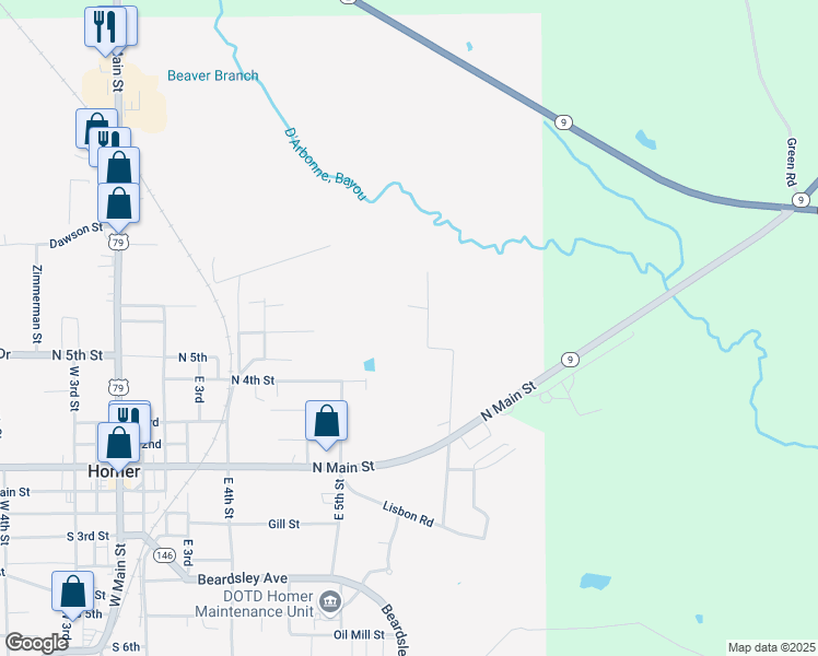map of restaurants, bars, coffee shops, grocery stores, and more near 107 Hunter Street in Homer