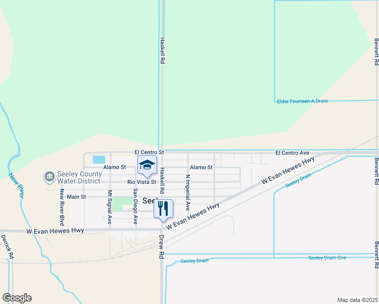 map of restaurants, bars, coffee shops, grocery stores, and more near 2816 El Centro Street in El Centro
