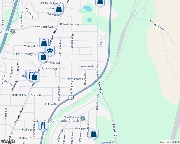 map of restaurants, bars, coffee shops, grocery stores, and more near 3870 Desoto Drive in Macon