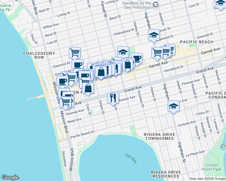map of restaurants, bars, coffee shops, grocery stores, and more near 4330 Everts Street in San Diego