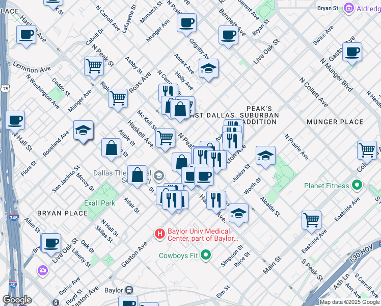 map of restaurants, bars, coffee shops, grocery stores, and more near 4217 Swiss Avenue in Dallas
