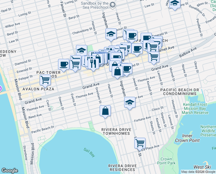map of restaurants, bars, coffee shops, grocery stores, and more near 4263 Haines Street in San Diego