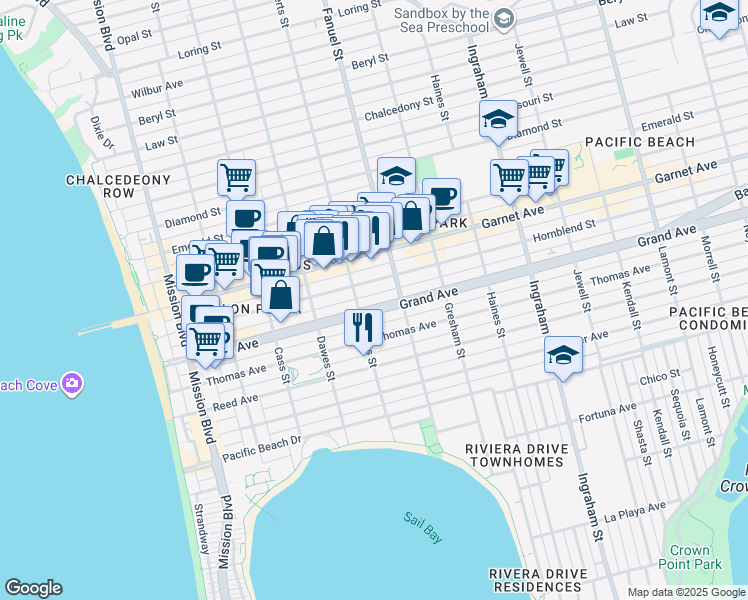 map of restaurants, bars, coffee shops, grocery stores, and more near 4330 Everts Street in San Diego