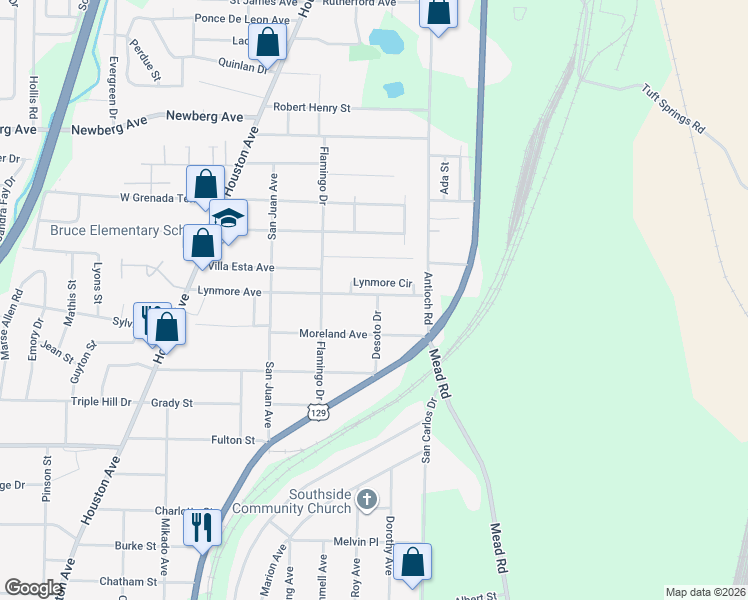 map of restaurants, bars, coffee shops, grocery stores, and more near 537 Lynmore Circle in Macon