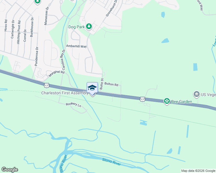 map of restaurants, bars, coffee shops, grocery stores, and more near 2936 Bolton Road in Charleston