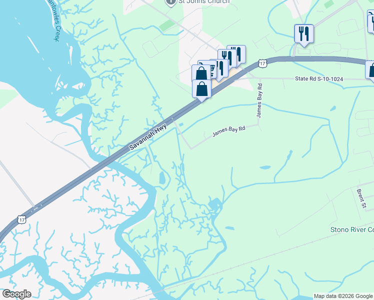 map of restaurants, bars, coffee shops, grocery stores, and more near 3940 James Bay Road in Johns Island