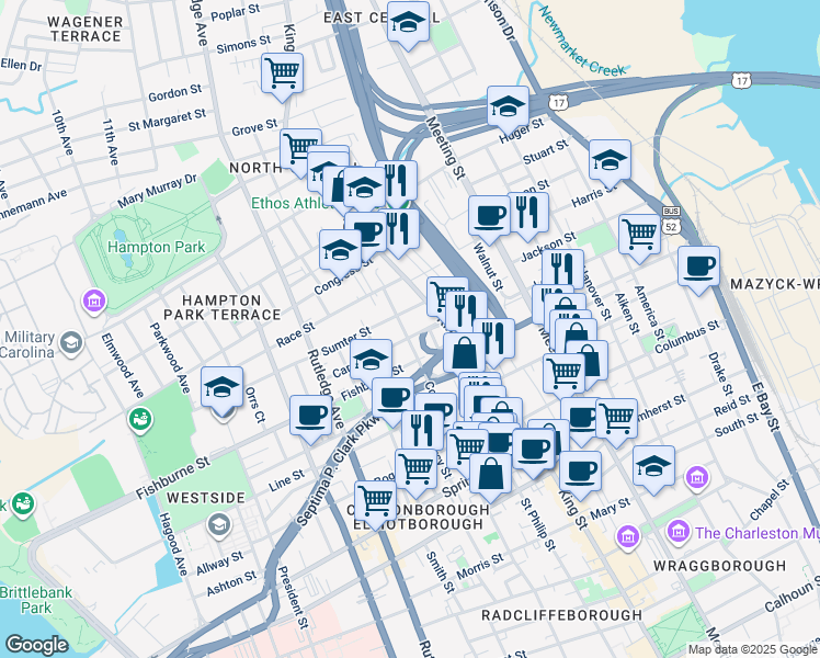 map of restaurants, bars, coffee shops, grocery stores, and more near 703 U.S. 78 in Charleston