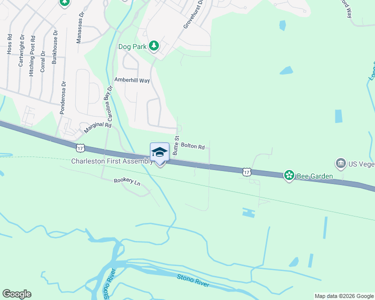 map of restaurants, bars, coffee shops, grocery stores, and more near 2936 Bolton Road in Charleston