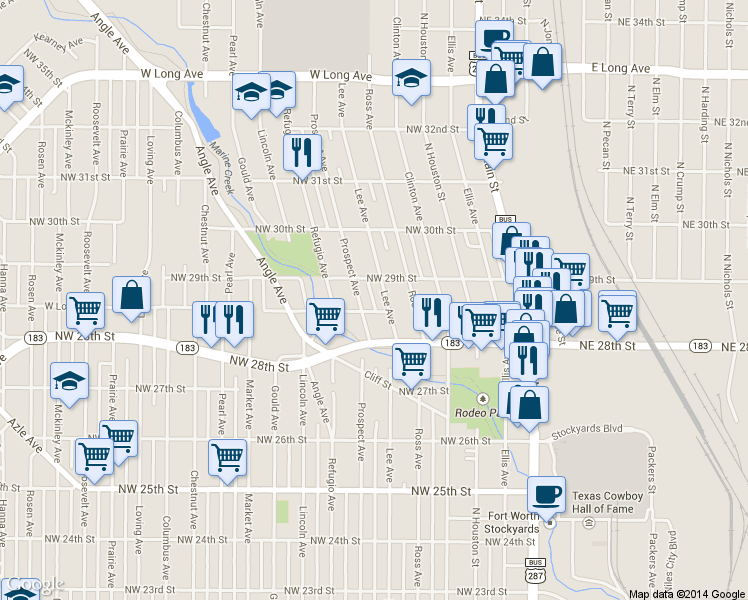 map of restaurants, bars, coffee shops, grocery stores, and more near in Fort Worth