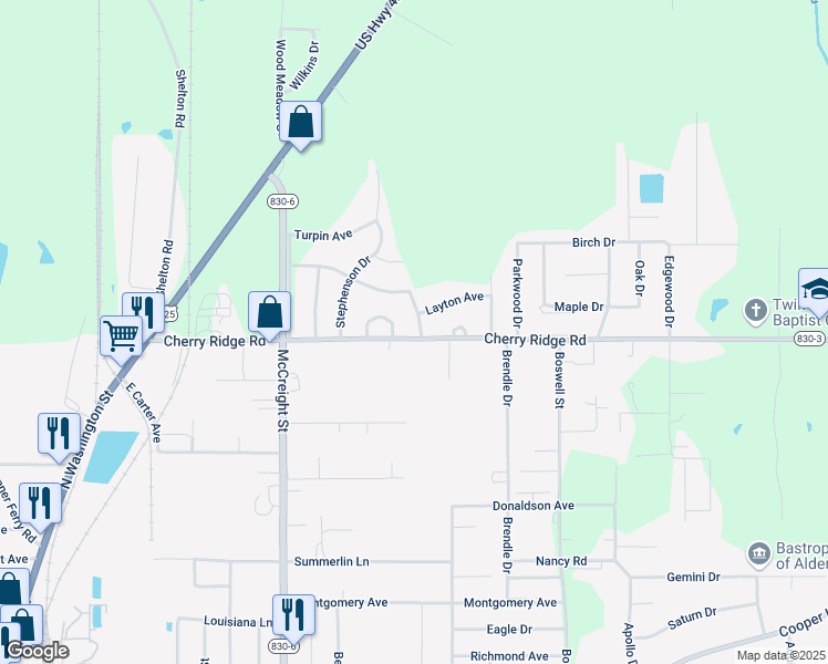 map of restaurants, bars, coffee shops, grocery stores, and more near 5898 Layton Ave in Bastrop