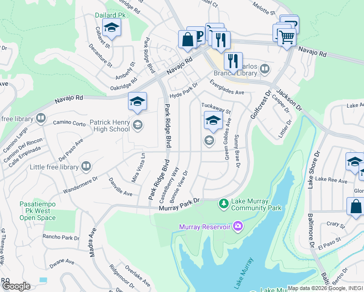 map of restaurants, bars, coffee shops, grocery stores, and more near 6625 Casselberry Way in San Diego