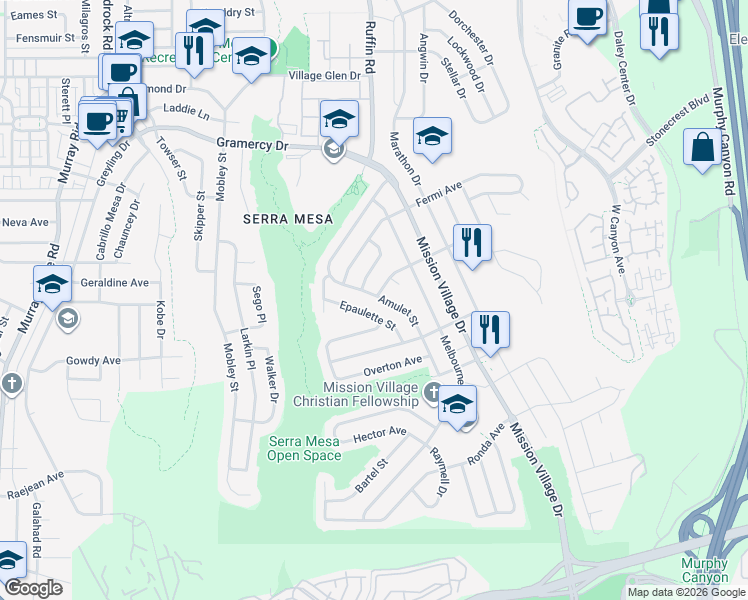 map of restaurants, bars, coffee shops, grocery stores, and more near 2902 Amulet Street in San Diego