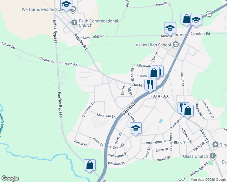 map of restaurants, bars, coffee shops, grocery stores, and more near 202-206 Combs Street in Valley