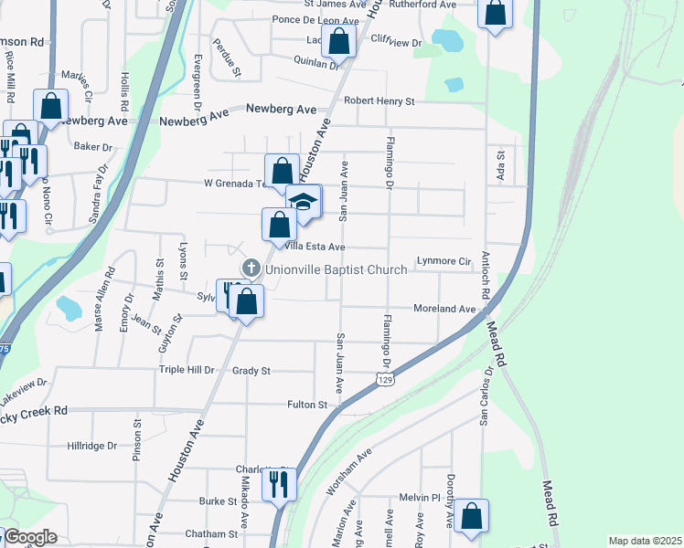 map of restaurants, bars, coffee shops, grocery stores, and more near 683 Lynmore Avenue in Macon
