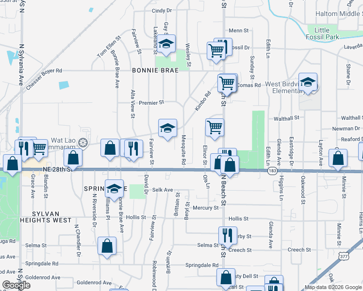 map of restaurants, bars, coffee shops, grocery stores, and more near 2901 Mesquite Road in Fort Worth
