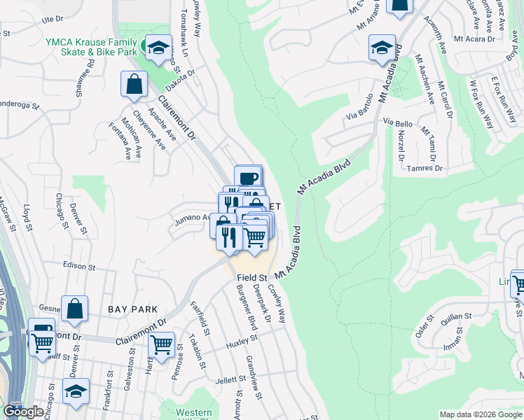 map of restaurants, bars, coffee shops, grocery stores, and more near 5084 Palm Point Court in San Diego
