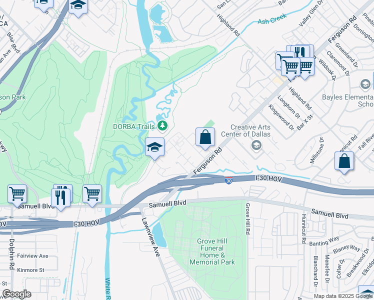 map of restaurants, bars, coffee shops, grocery stores, and more near 21 Dulaney Drive in Dallas