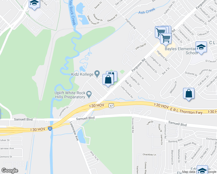 map of restaurants, bars, coffee shops, grocery stores, and more near 7318 Ferguson Road in Dallas
