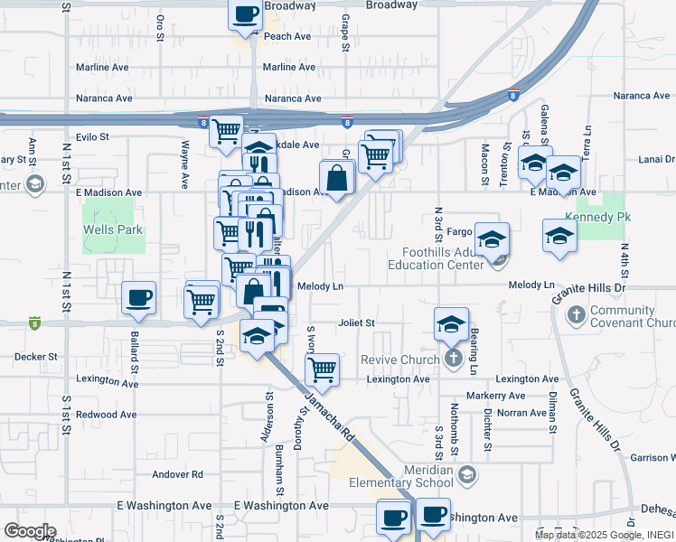 map of restaurants, bars, coffee shops, grocery stores, and more near 1333 Cantada Court in El Cajon