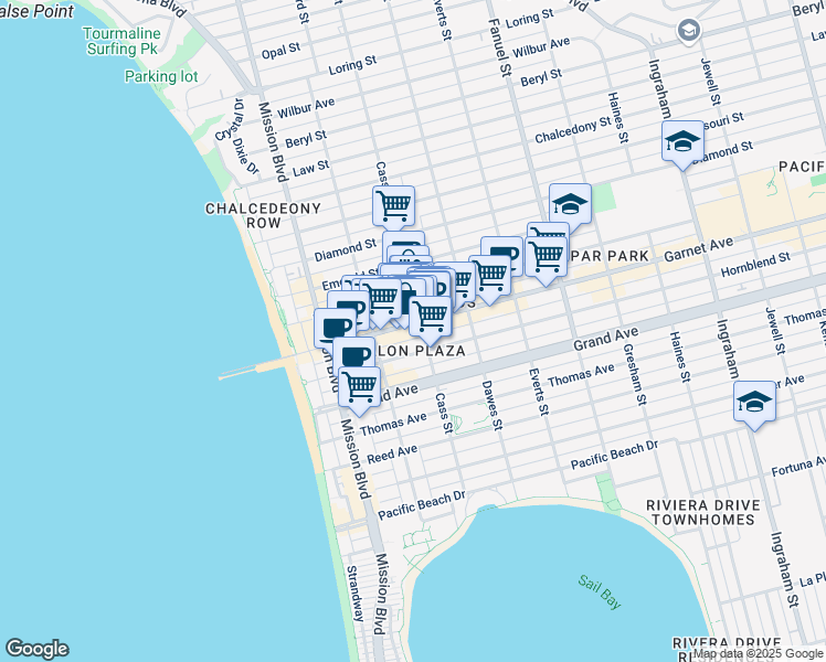 map of restaurants, bars, coffee shops, grocery stores, and more near 980 Garnet Avenue in San Diego