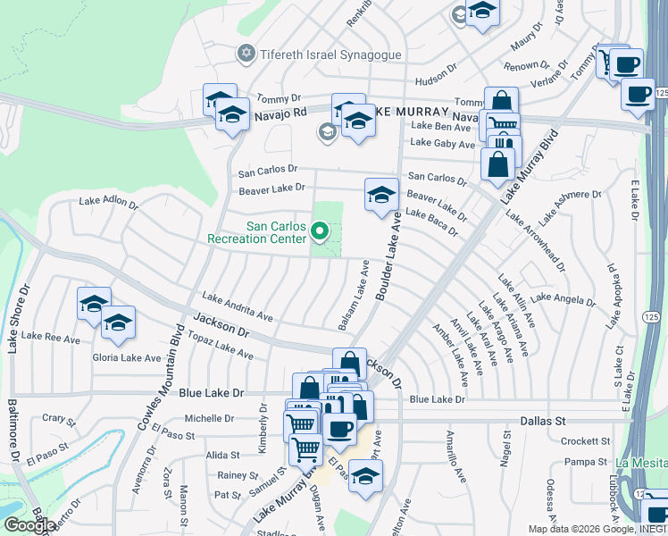 map of restaurants, bars, coffee shops, grocery stores, and more near 6397 Badger Lake Avenue in San Diego