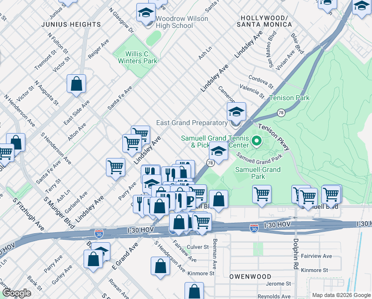 map of restaurants, bars, coffee shops, grocery stores, and more near 925 Grandview Avenue in Dallas