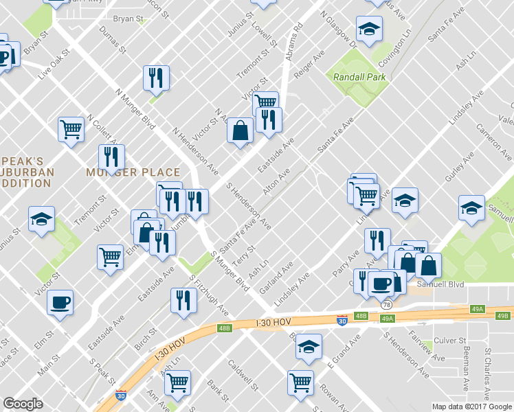 map of restaurants, bars, coffee shops, grocery stores, and more near 5317 Alton Avenue in Dallas