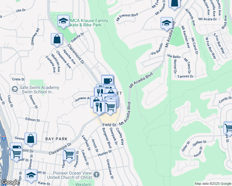 map of restaurants, bars, coffee shops, grocery stores, and more near 3023 Pacific Palm Way in San Diego