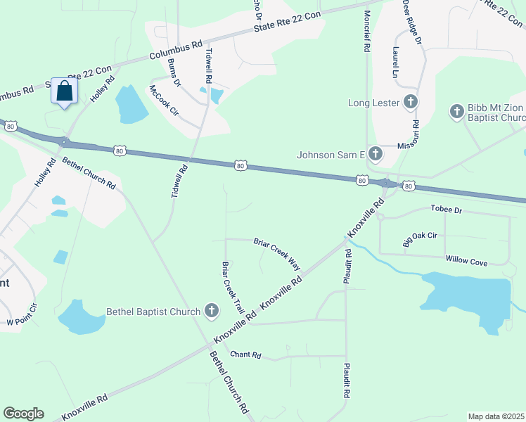 map of restaurants, bars, coffee shops, grocery stores, and more near 313 Briar Creek Lane in Lizella
