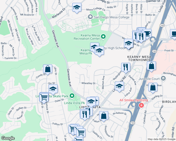 map of restaurants, bars, coffee shops, grocery stores, and more near 7059 Park Mesa Way in San Diego