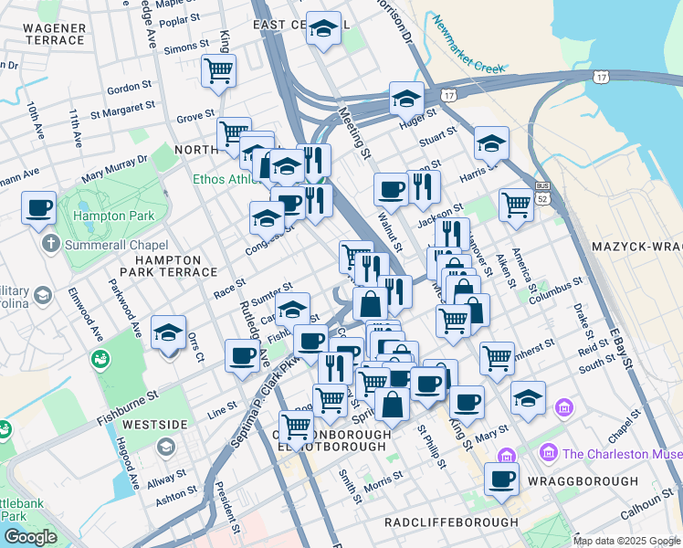 map of restaurants, bars, coffee shops, grocery stores, and more near 703 U.S. 78 in Charleston