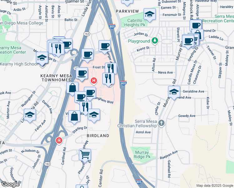 map of restaurants, bars, coffee shops, grocery stores, and more near 2929 Children's Way in San Diego