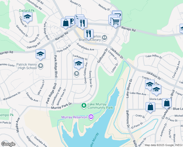 map of restaurants, bars, coffee shops, grocery stores, and more near 6621 Sunny Brae Drive in San Diego