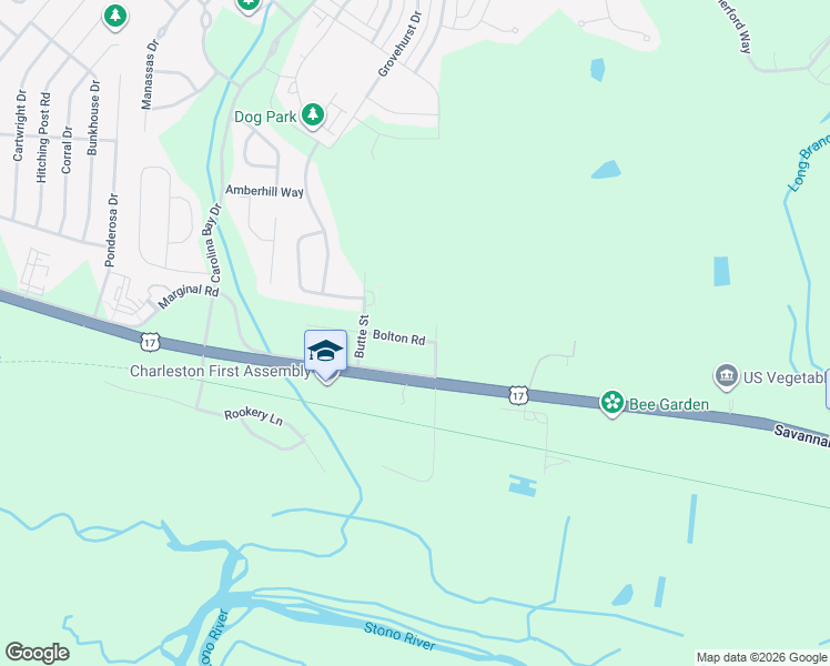 map of restaurants, bars, coffee shops, grocery stores, and more near 2916 Bolton Road in Charleston