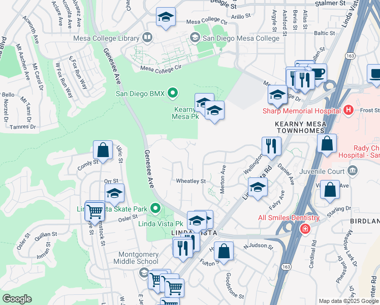 map of restaurants, bars, coffee shops, grocery stores, and more near 7079 Park Mesa Way in San Diego