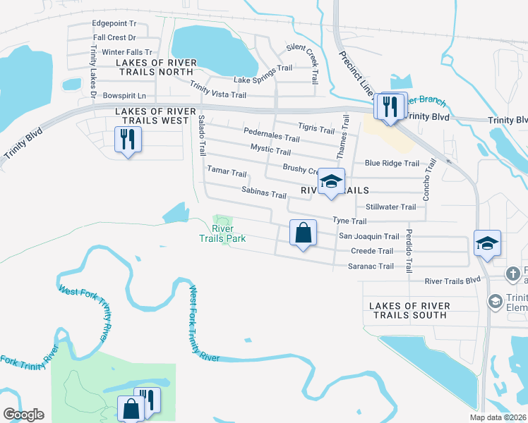 map of restaurants, bars, coffee shops, grocery stores, and more near 2725 Salado Trail in Fort Worth