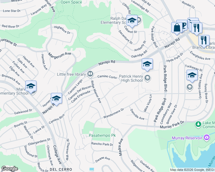 map of restaurants, bars, coffee shops, grocery stores, and more near 6846 Del Paso Place in San Diego